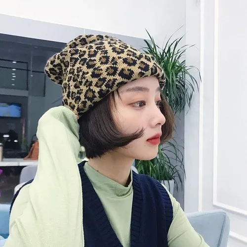 Leopard Fur Hat Autumn Winter Retro Knitted Hat