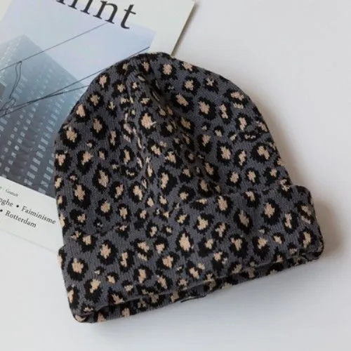 Leopard Fur Hat Autumn Winter Retro Knitted Hat