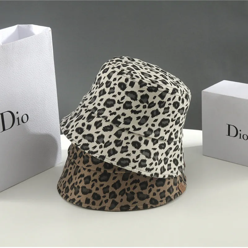 Leopard Fur Hat Bucket Hat Female Summer Sun Protection Sun Hat