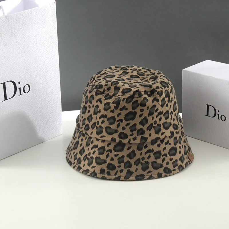 Leopard Fur Hat Bucket Hat Female Summer Sun Protection Sun Hat