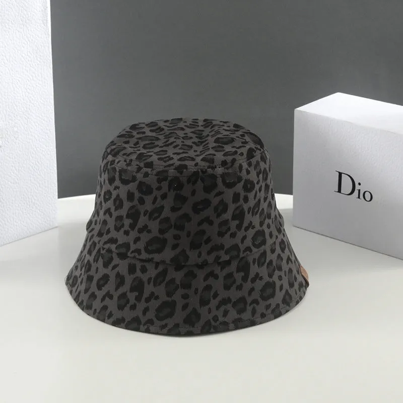 Leopard Fur Hat Bucket Hat Female Summer Sun Protection Sun Hat