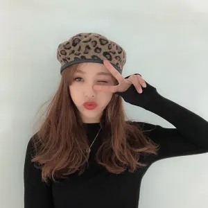 Leopard Fur Hat Elegant Retro Painter Cap