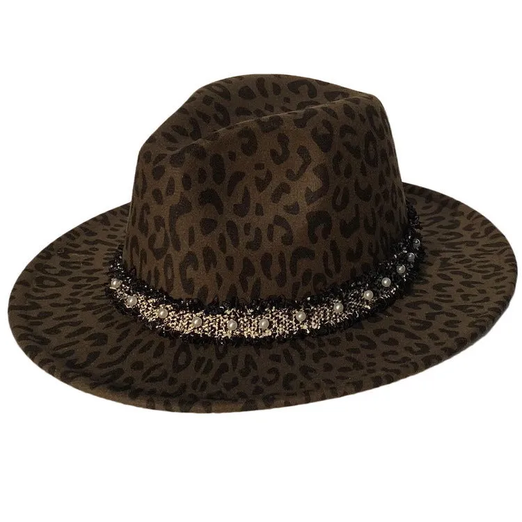 Leopard Fur Hat Leopard Print Stud for Autumn and Winter Fedora Hat