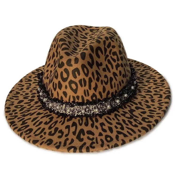 Leopard Fur Hat Leopard Print Stud for Autumn and Winter Fedora Hat