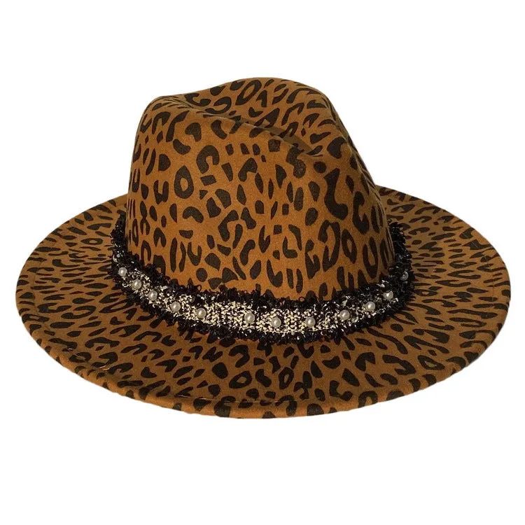 Leopard Fur Hat Leopard Print Stud for Autumn and Winter Fedora Hat