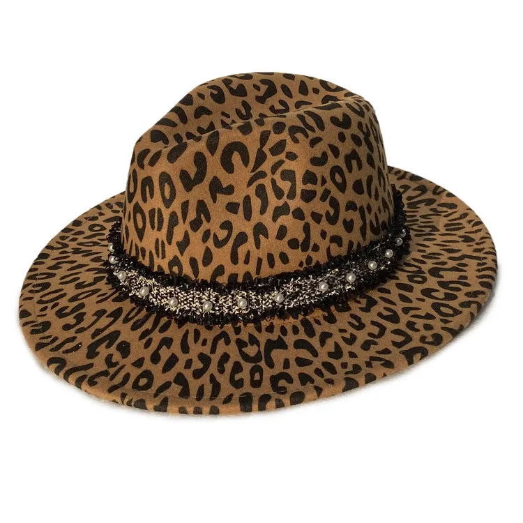 Leopard Fur Hat Leopard Print Stud for Autumn and Winter Fedora Hat