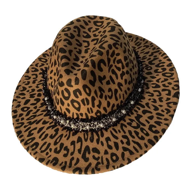 Leopard Fur Hat Leopard Print Stud for Autumn and Winter Fedora Hat