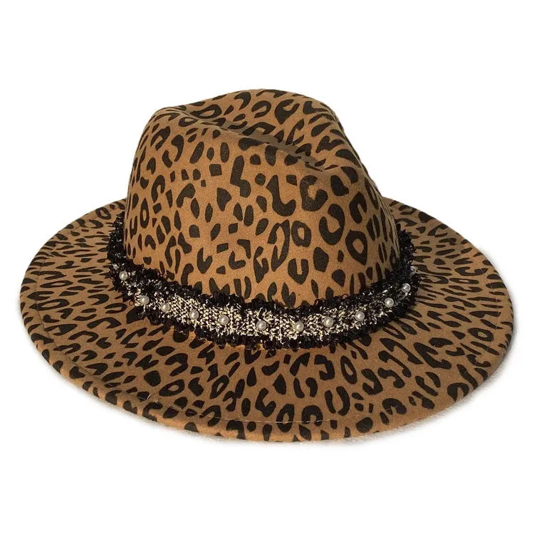 Leopard Fur Hat Leopard Print Stud for Autumn and Winter Fedora Hat