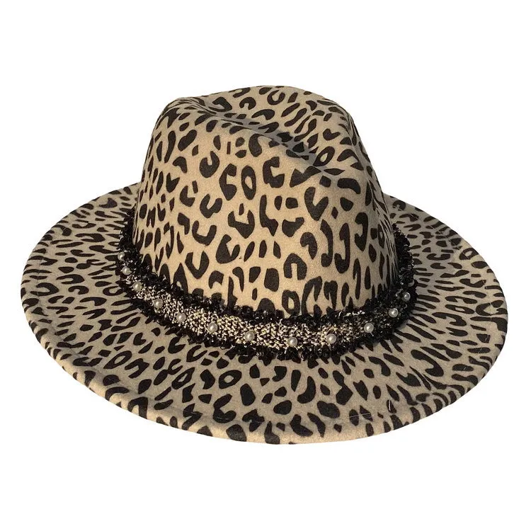 Leopard Fur Hat Leopard Print Stud for Autumn and Winter Fedora Hat