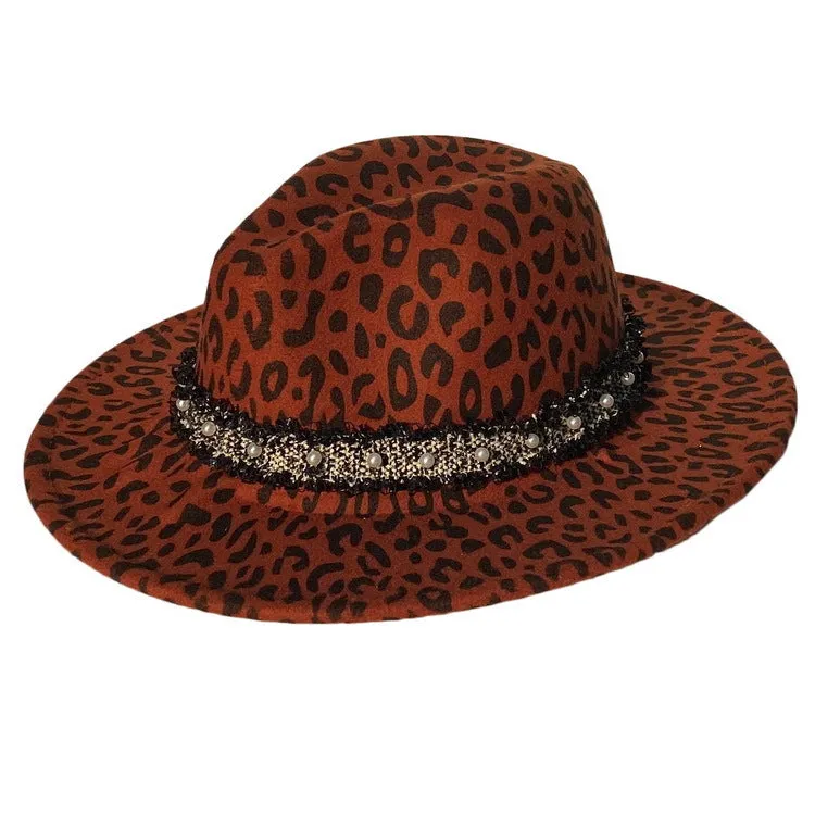 Leopard Fur Hat Leopard Print Stud for Autumn and Winter Fedora Hat