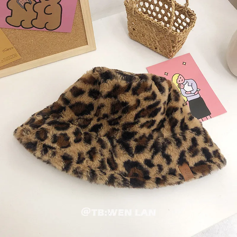 Leopard Fur Hat Vintage Leopard Print Bucket Hat