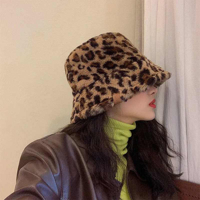 Leopard Fur Hat Vintage Leopard Print Bucket Hat