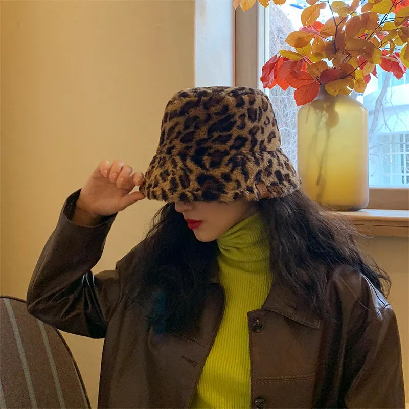 Leopard Fur Hat Vintage Leopard Print Bucket Hat