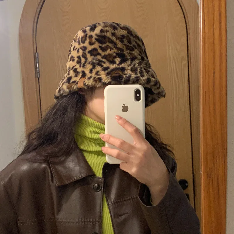 Leopard Fur Hat Vintage Leopard Print Bucket Hat