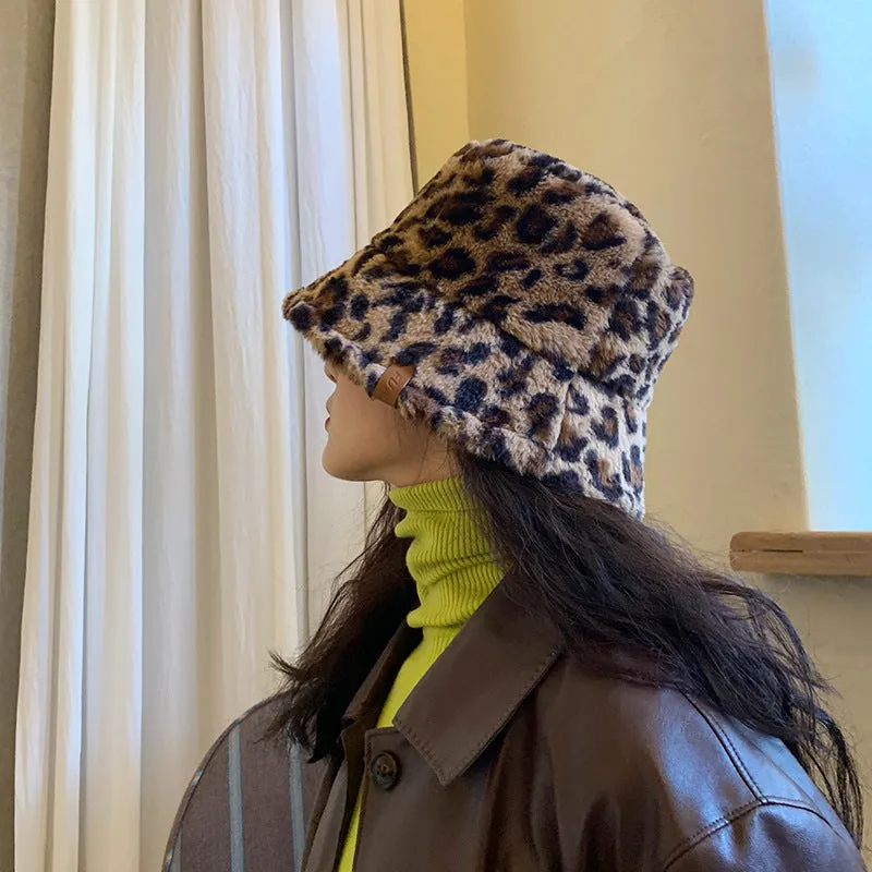 Leopard Fur Hat Vintage Leopard Print Bucket Hat