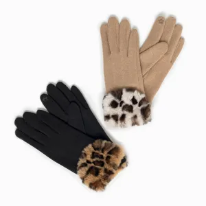 Leopard Fur Trimmed Gloves