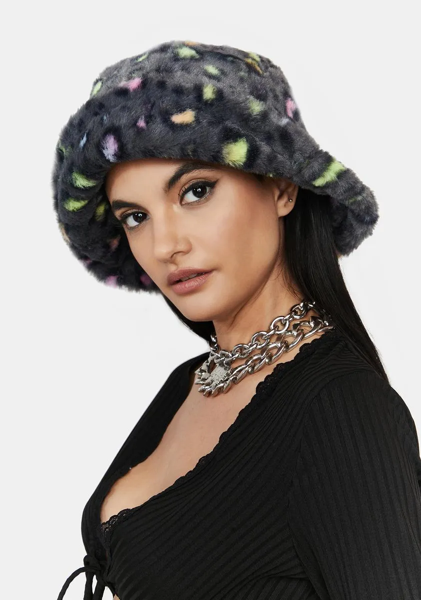 Leopard Glow Faux Fur Bucket Hat