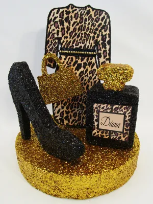 Leopard Print dress and Perfume bottle centerpiece