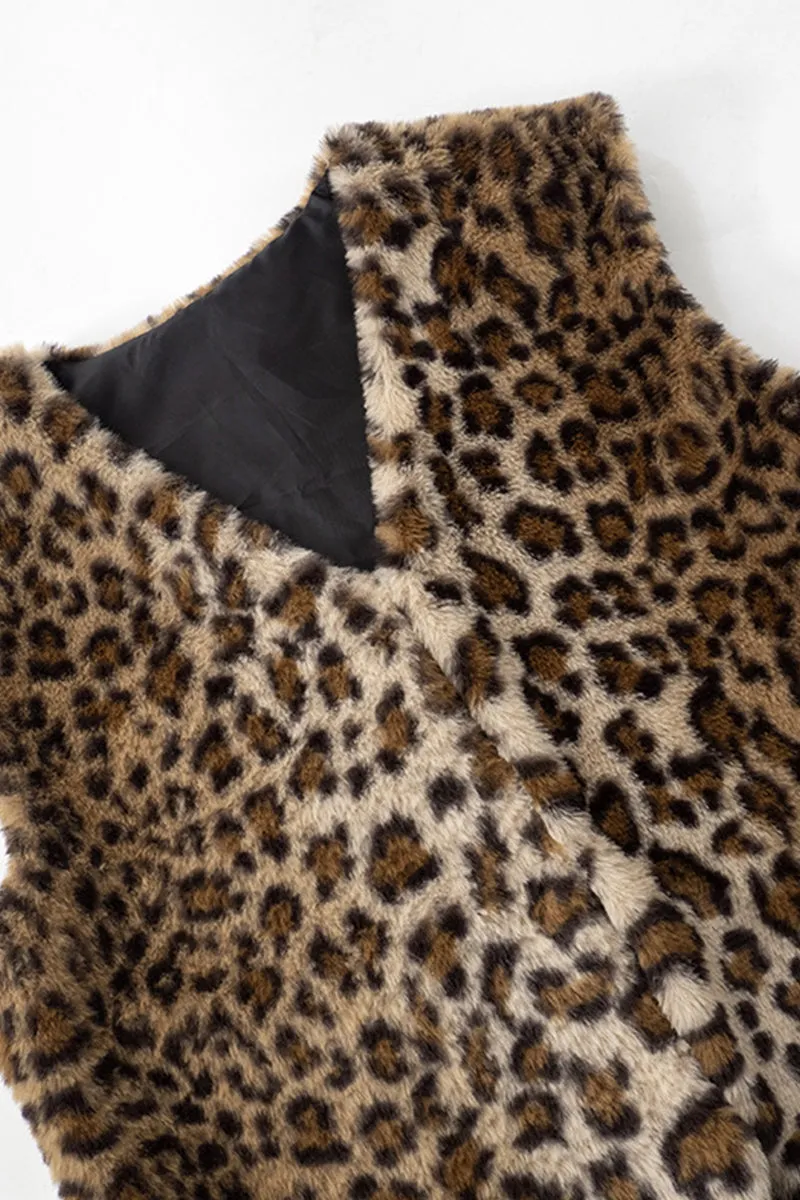 Leopard Print Faux Fur Open Front Vest