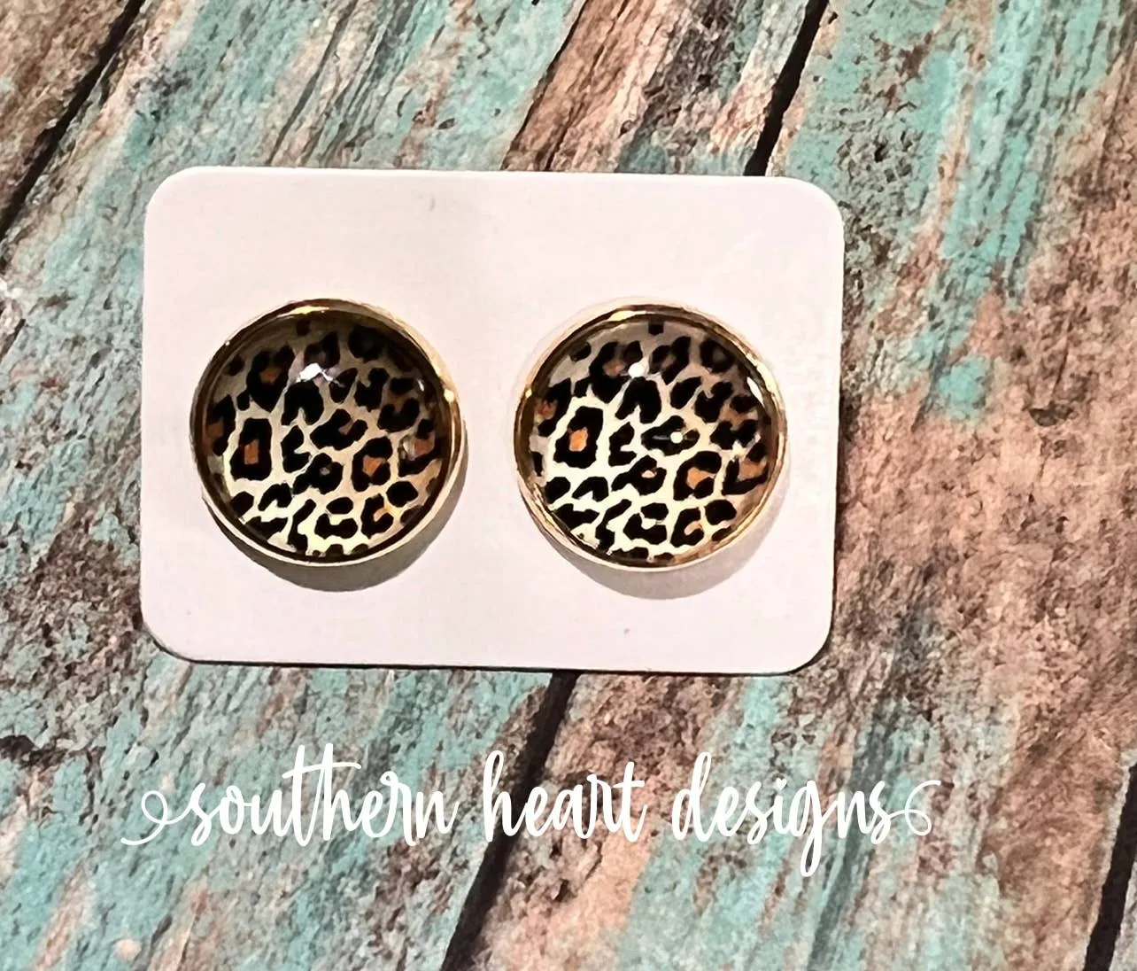 Leopard Stud Earrings - Gold base