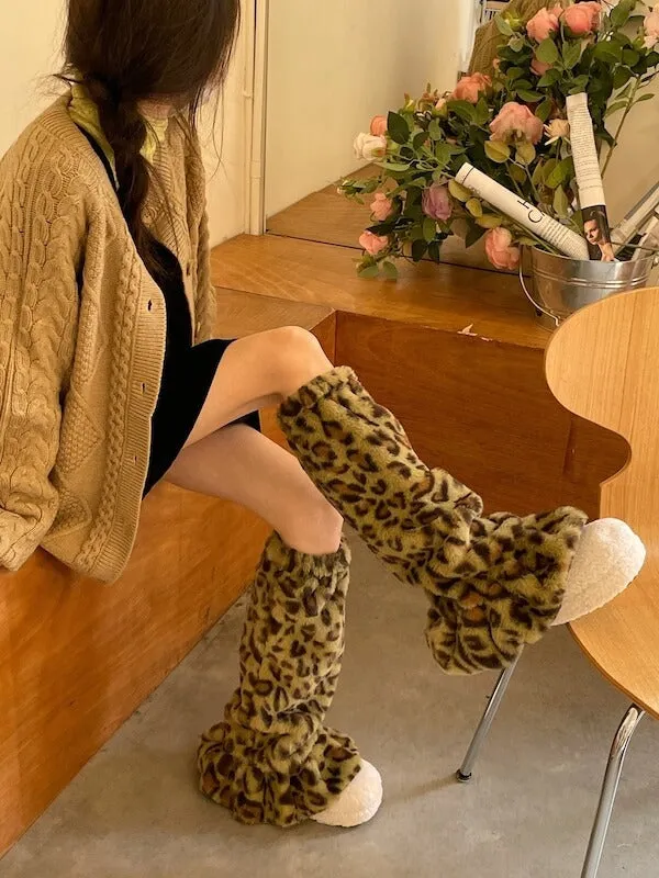 Leopard y2k faux fur leg warmers