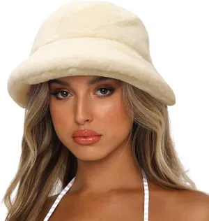 Light Beige Faux Fur Winter Bucket Hat