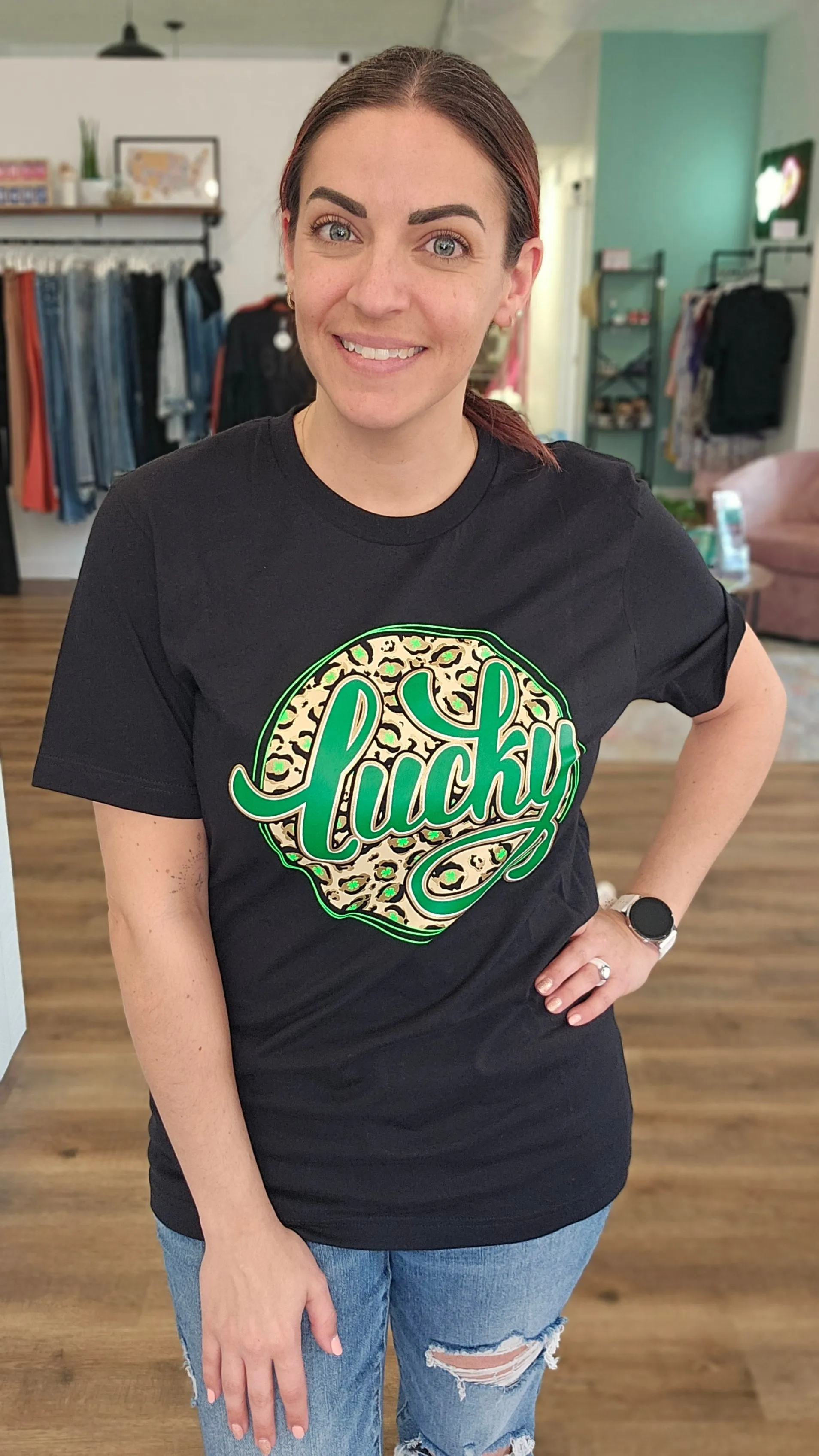 Lucky Leopard and Gold St Patrick's Day Graphic Tee