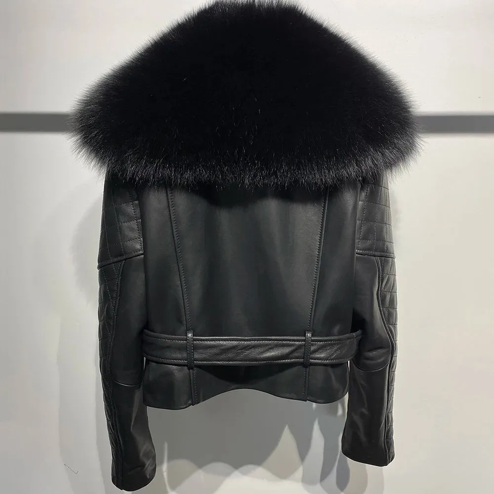 Luxe Leather Jacket with Genuine Fox Fur