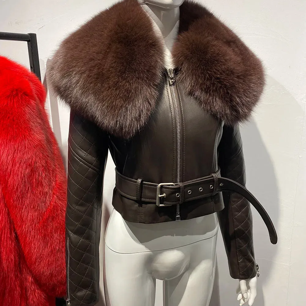 Luxe Leather Jacket with Genuine Fox Fur