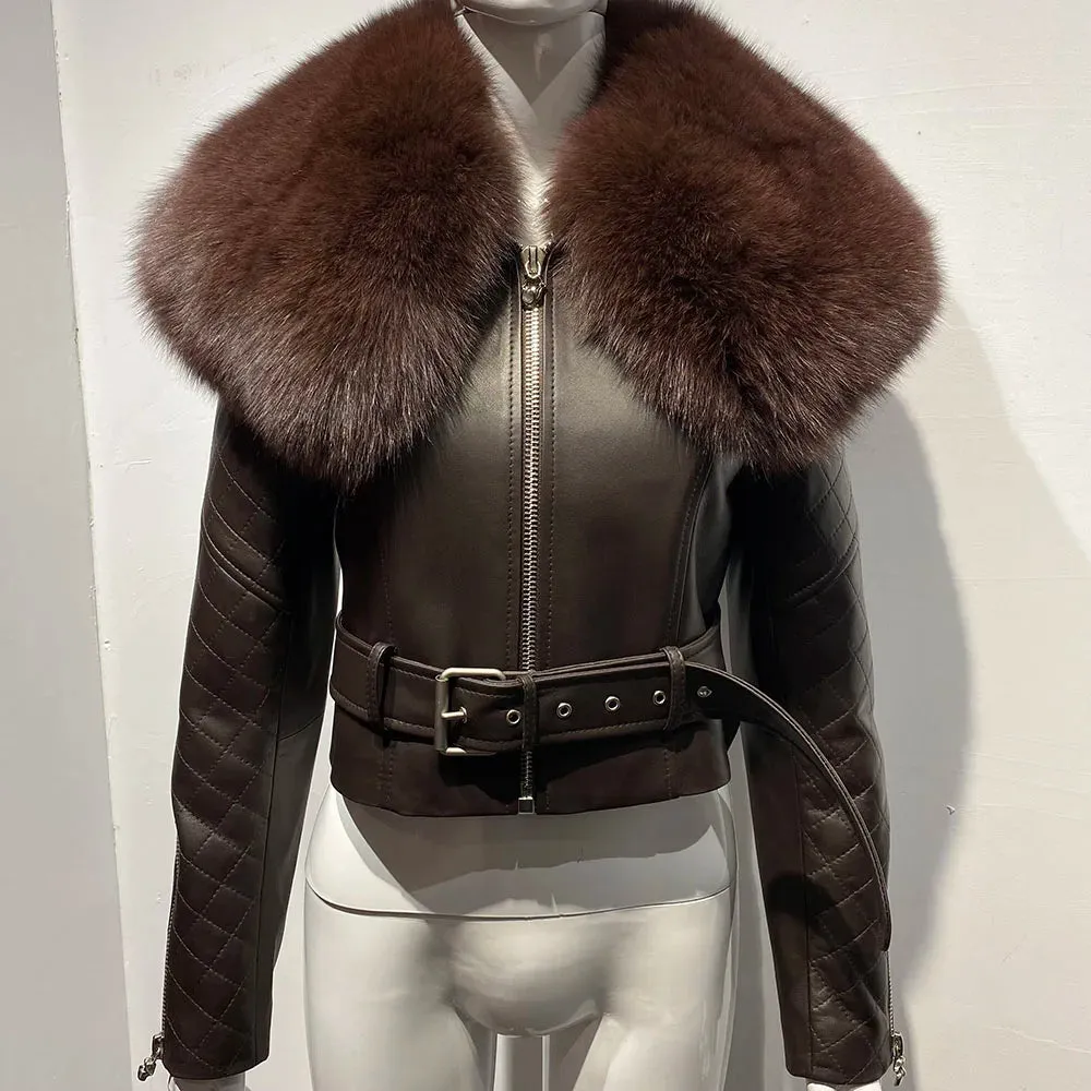 Luxe Leather Jacket with Genuine Fox Fur