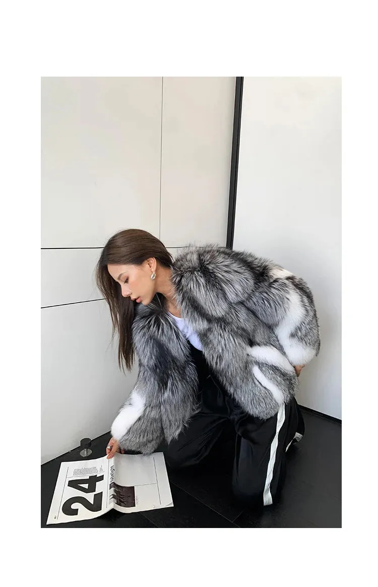 Luxury Thick Warm Natural Finland Silver White Fox Fur Coat