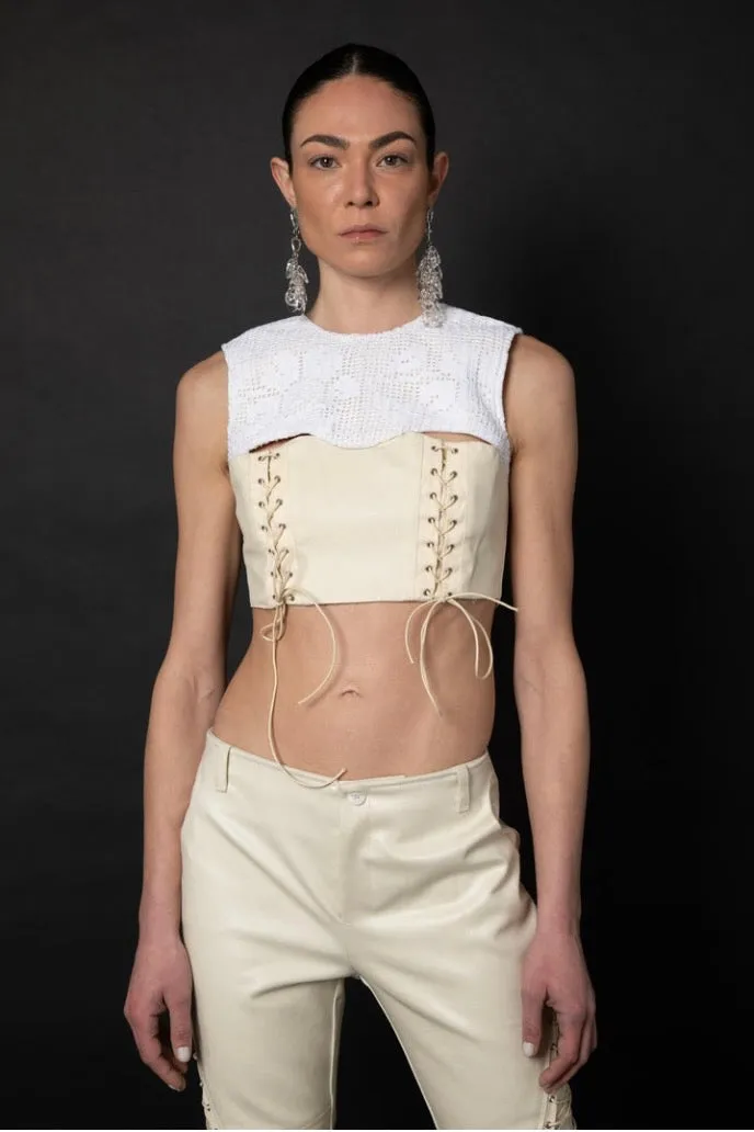 Marco Rambaldi - Crochet Lace-Up Crop Top: White