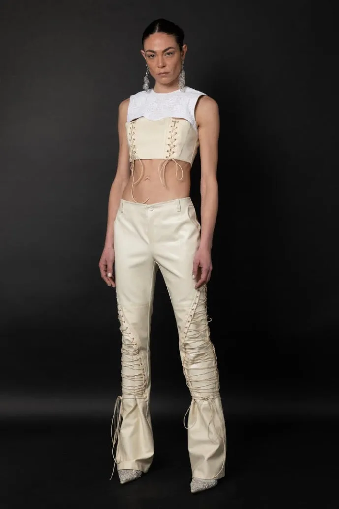 Marco Rambaldi - Crochet Lace-Up Crop Top: White