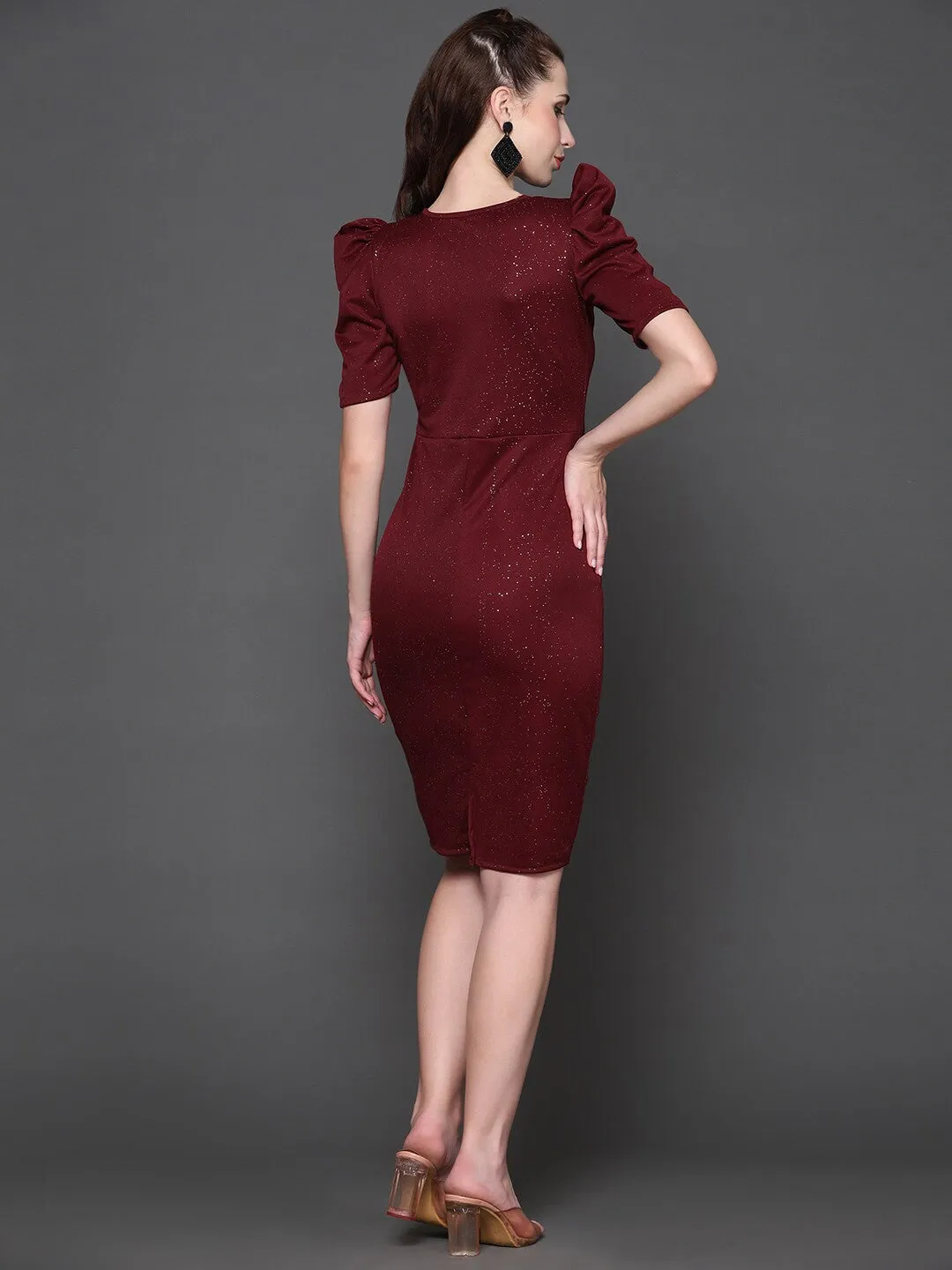 Maroon Self Design Bodycon Dress