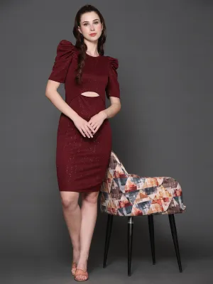 Maroon Self Design Bodycon Dress