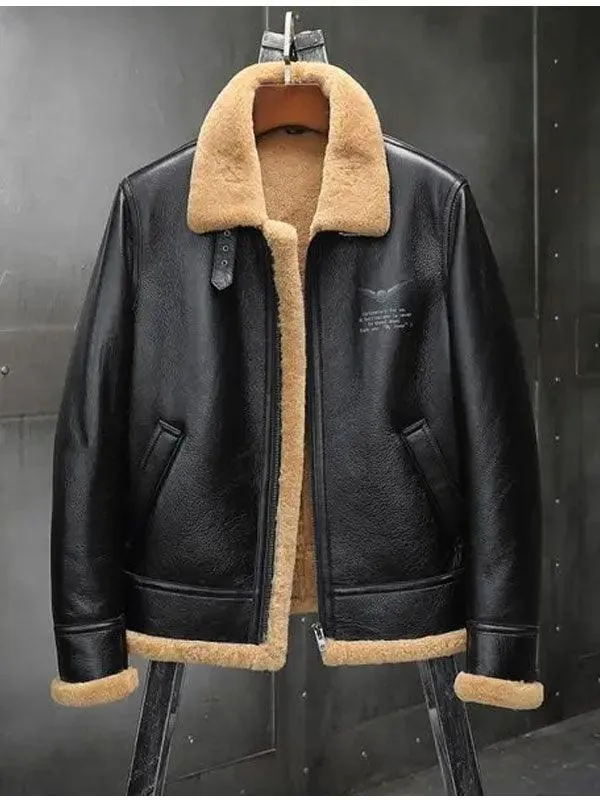 Men's Thick Winter Motorcycle Shearling Fur Leather Jacket Coat