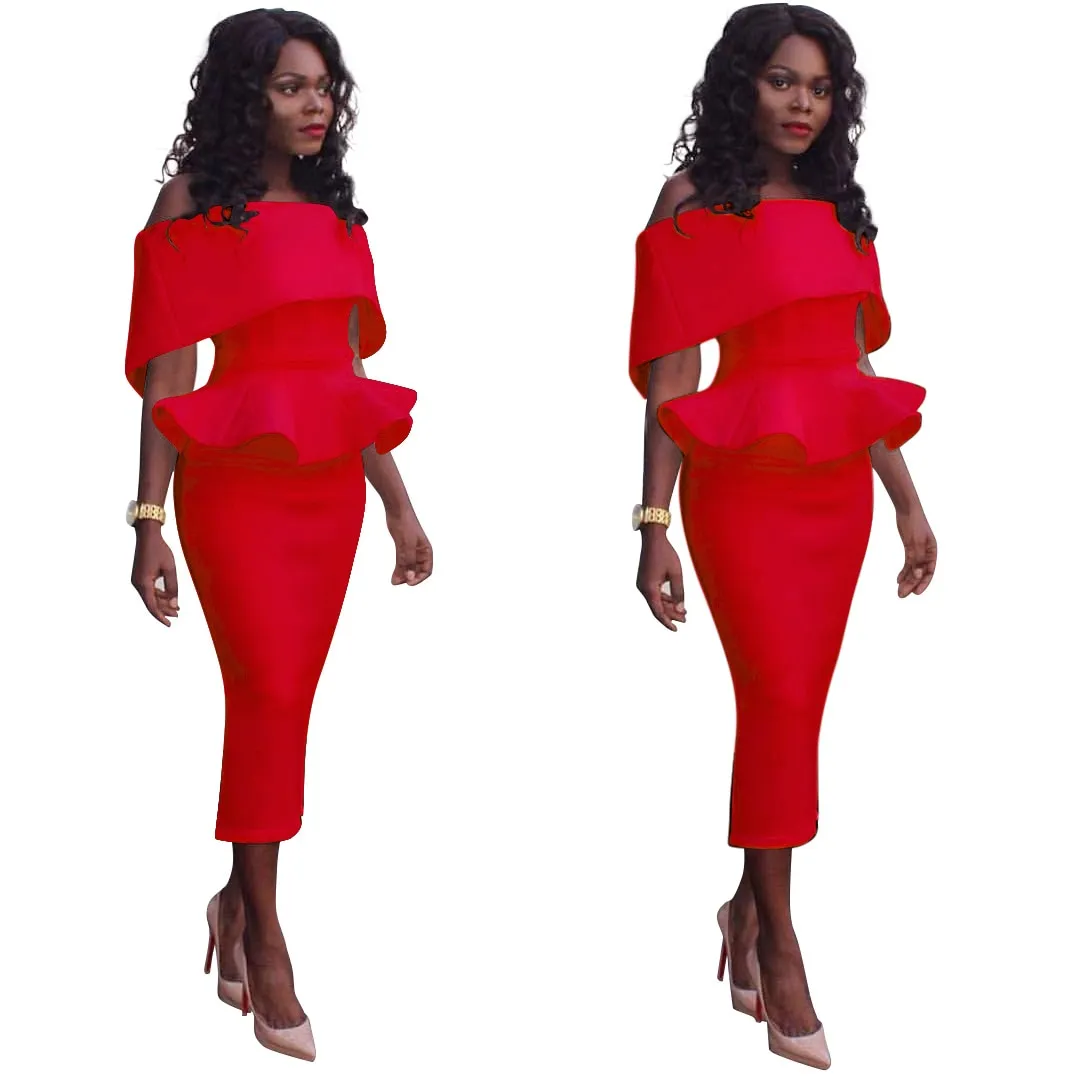 Off Shoulder Sleeveless Rufflesy Bodycon Dress