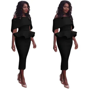 Off Shoulder Sleeveless Rufflesy Bodycon Dress