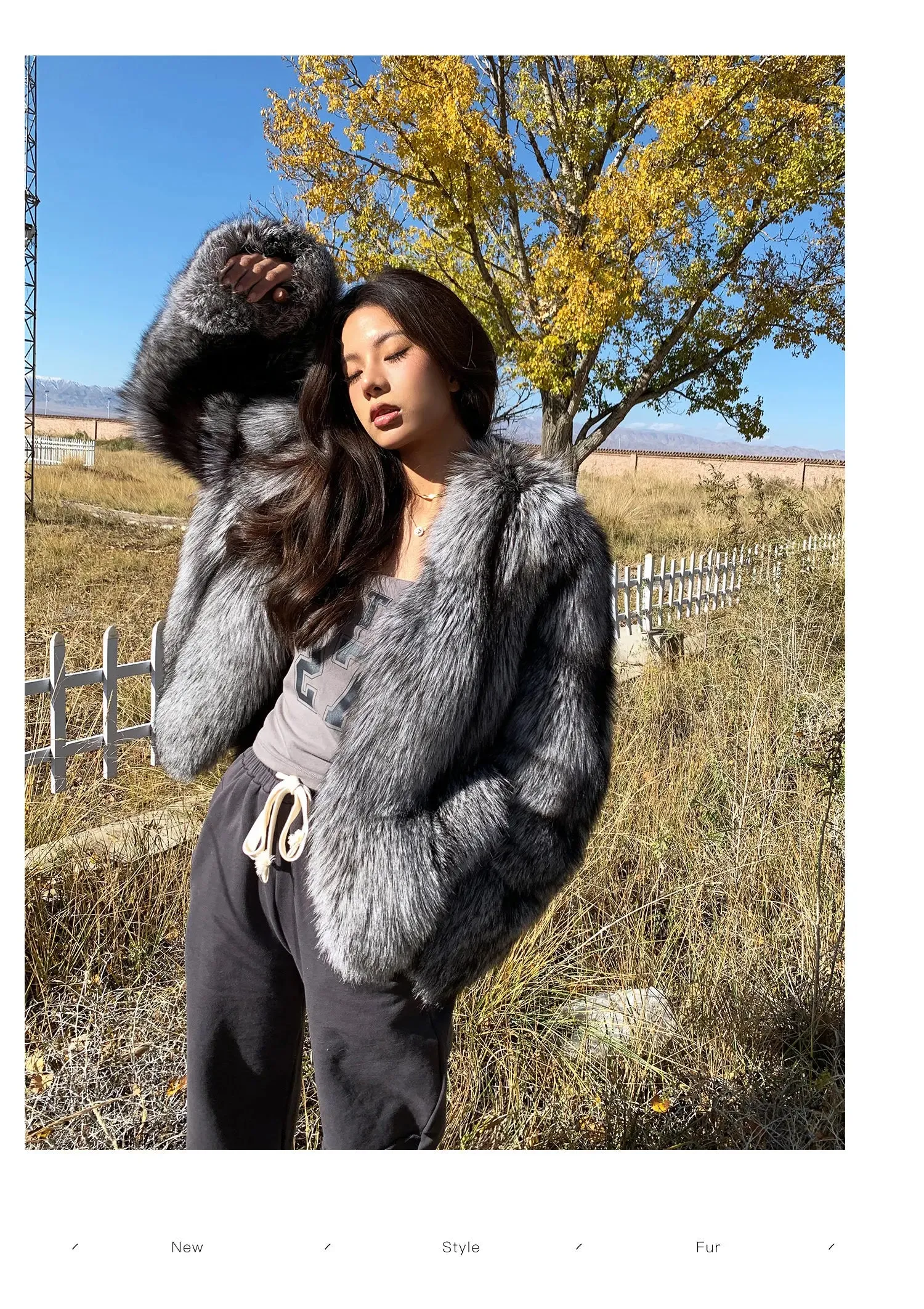 Real Genuine Natural Silver Fox Fur Coat  luxury Winter Coat