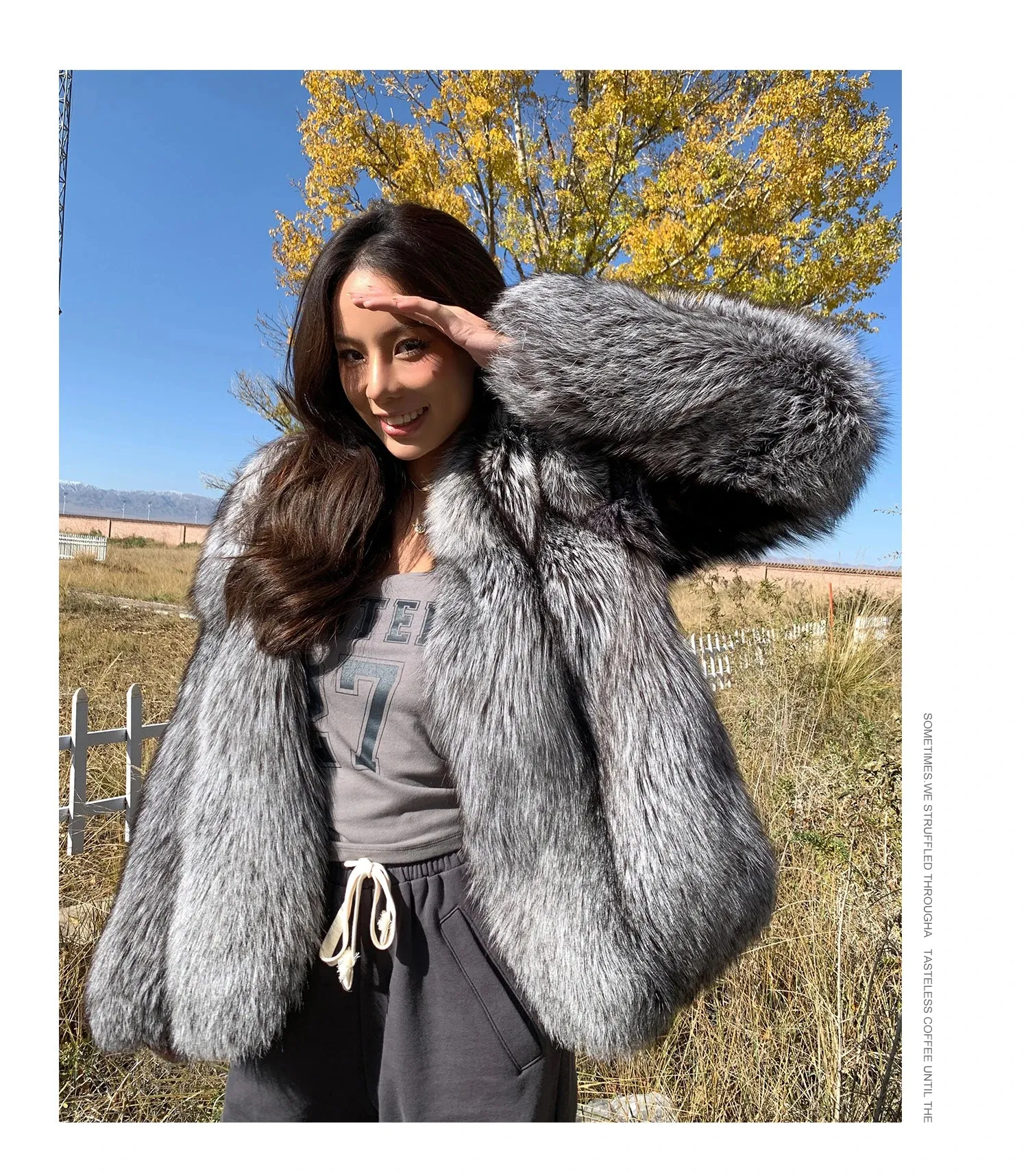 Real Genuine Natural Silver Fox Fur Coat  luxury Winter Coat