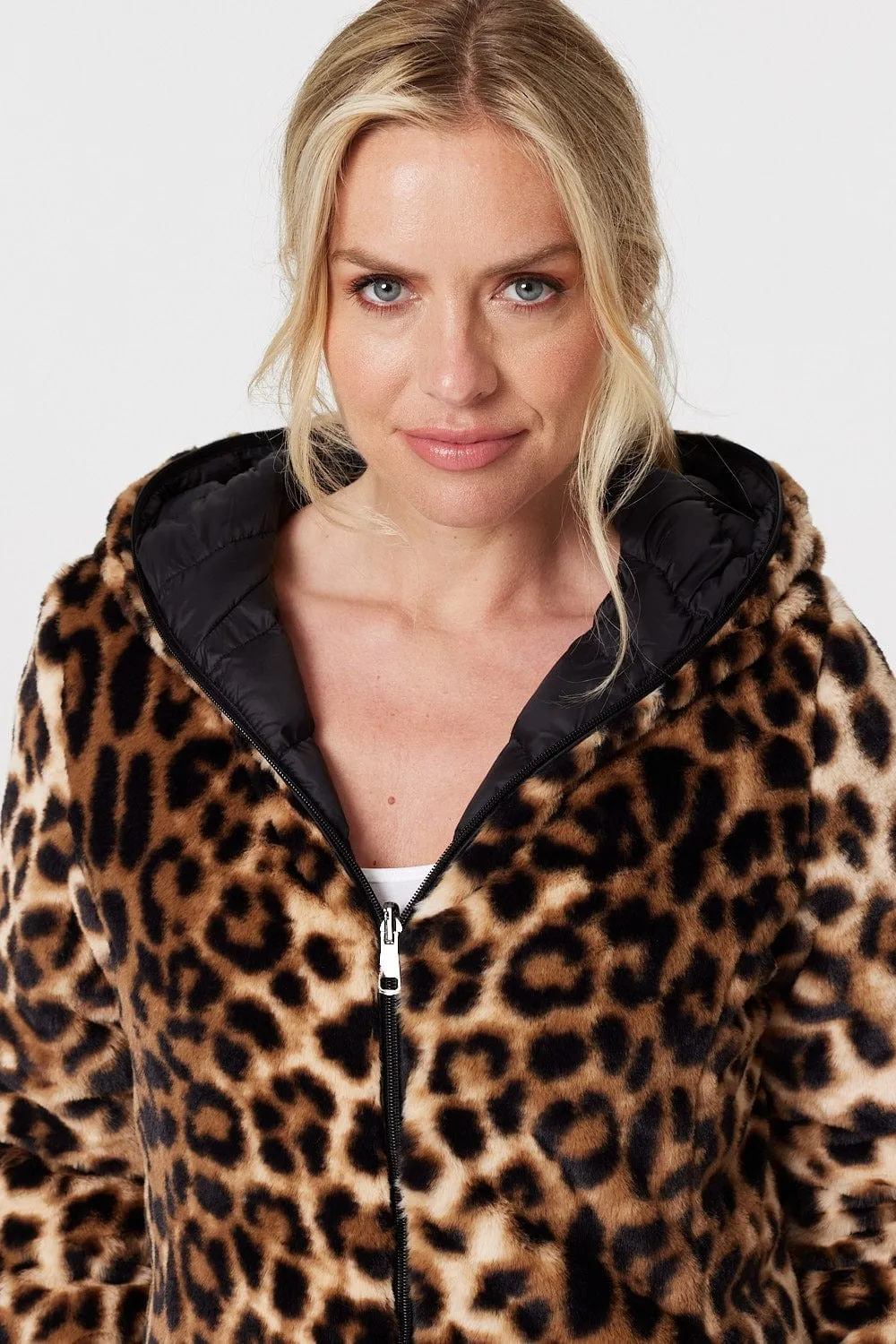 Reversible Leopard Faux Fur Puffer