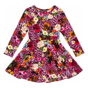 Rock Your Kid - Pink Leopard Floral Waisted Dress - Floral