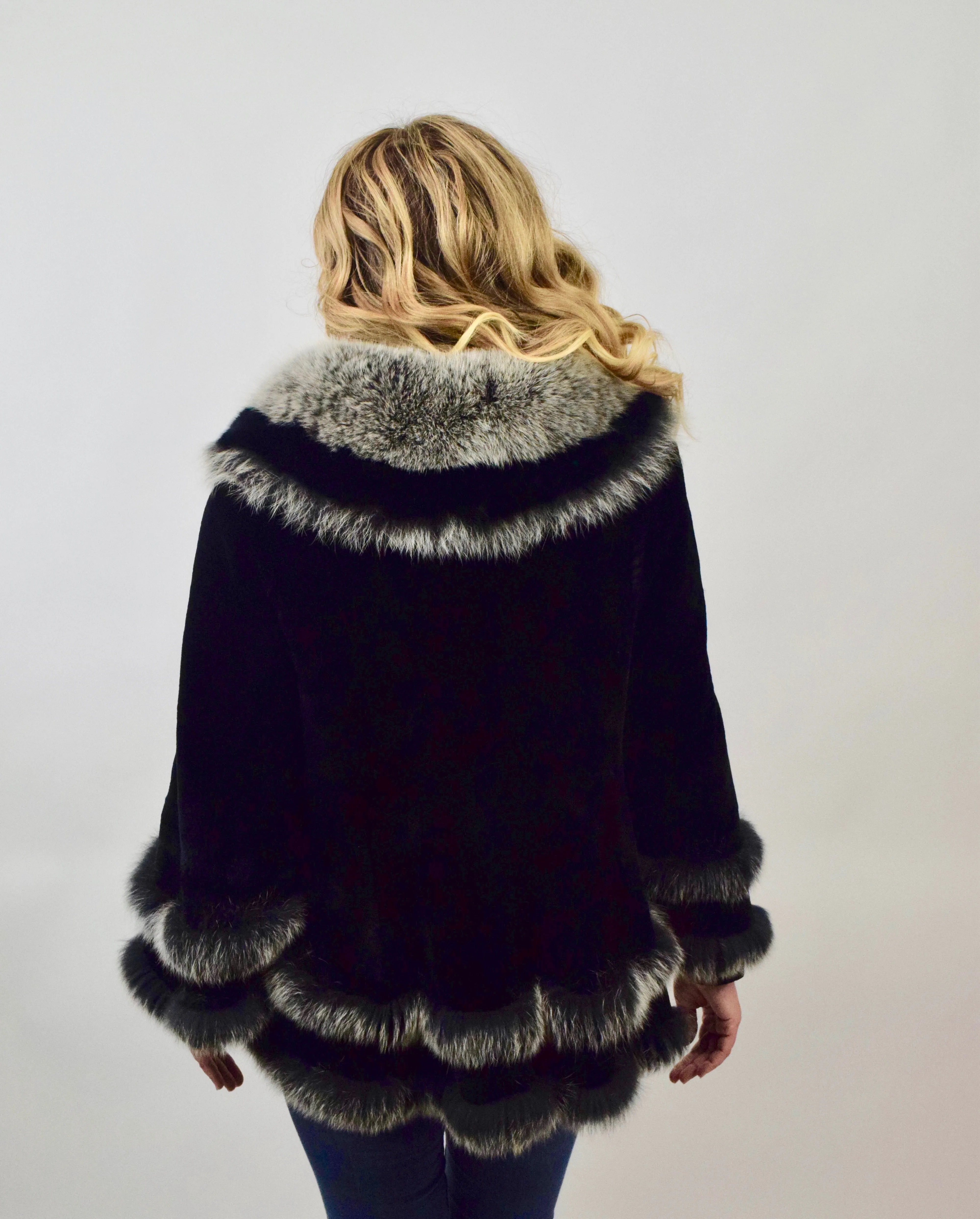 Sheared  & Dyed Chinchilla Rex & Fox Fur Coat/Cape