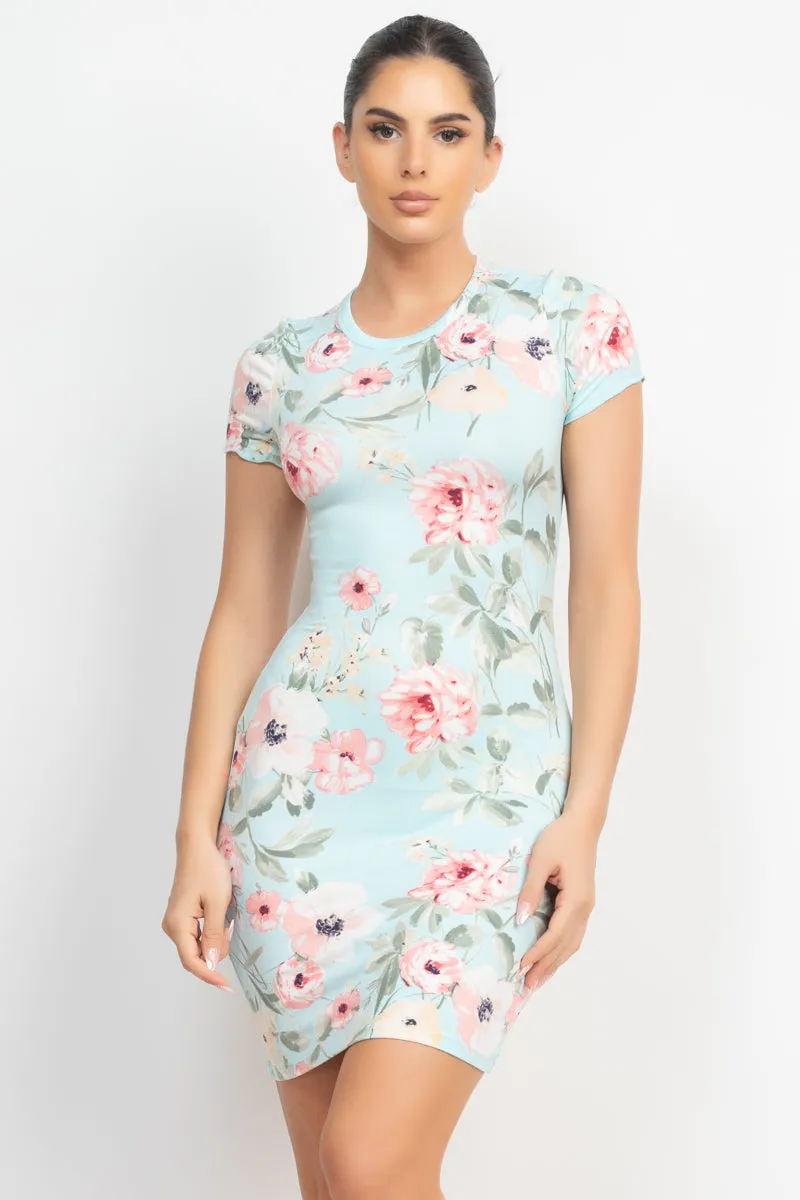 Short Sleeve Floral Bodycon Dress