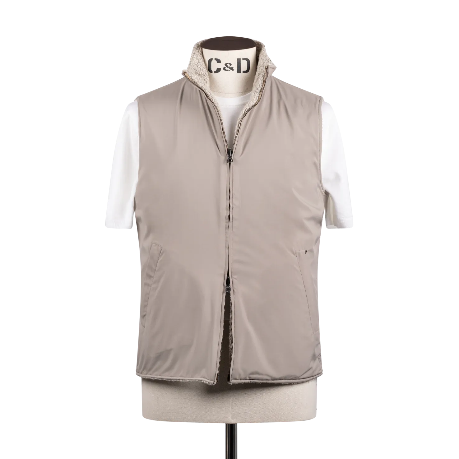 Technical Zip Gilet in Cream