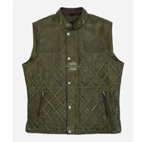 The Olive Green Quilted Gilet Men's Sleeveless Leather Jacket