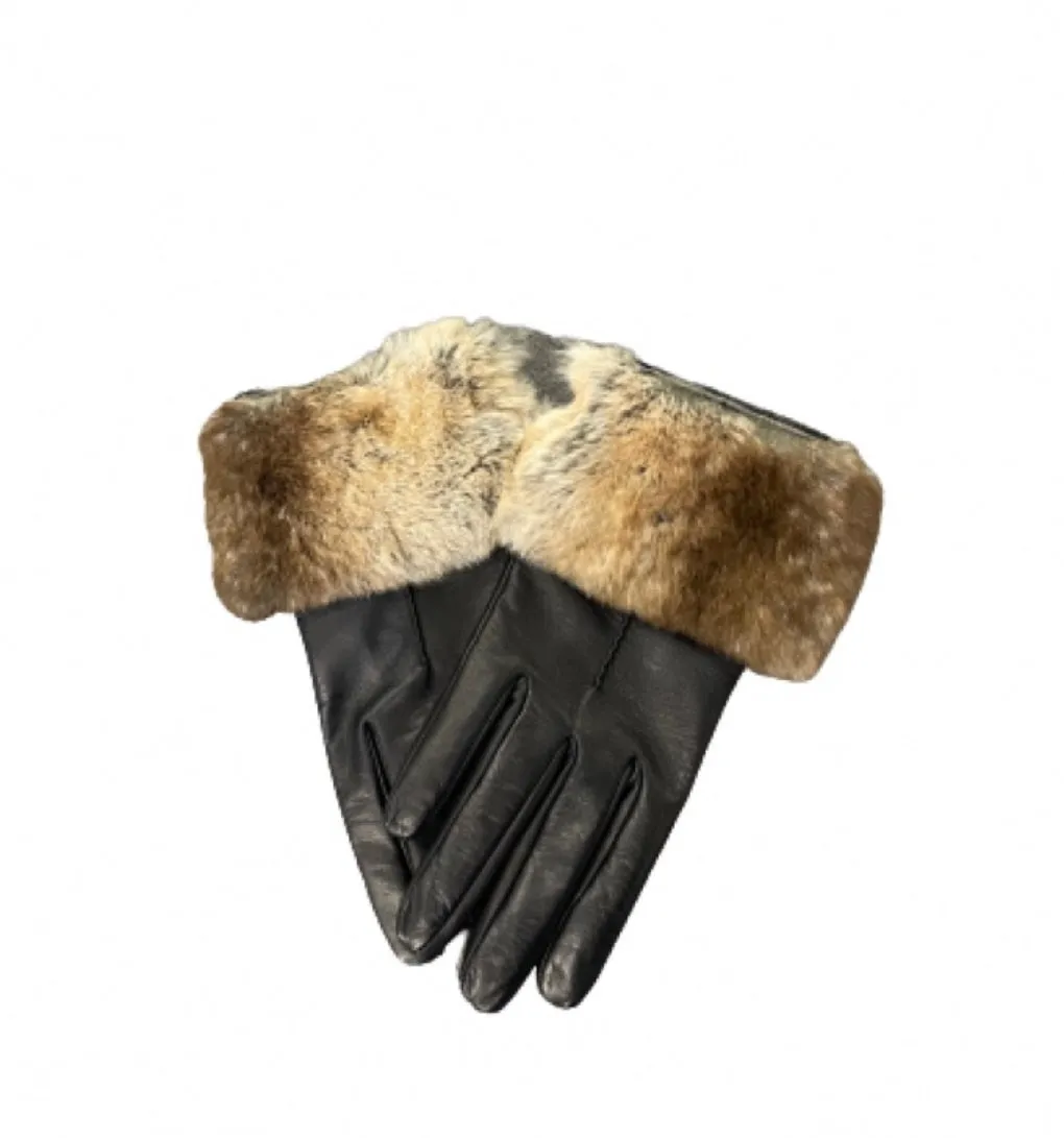 Veronique Classic - Women's Silk Lined Leather Gloves with Fur Cuff