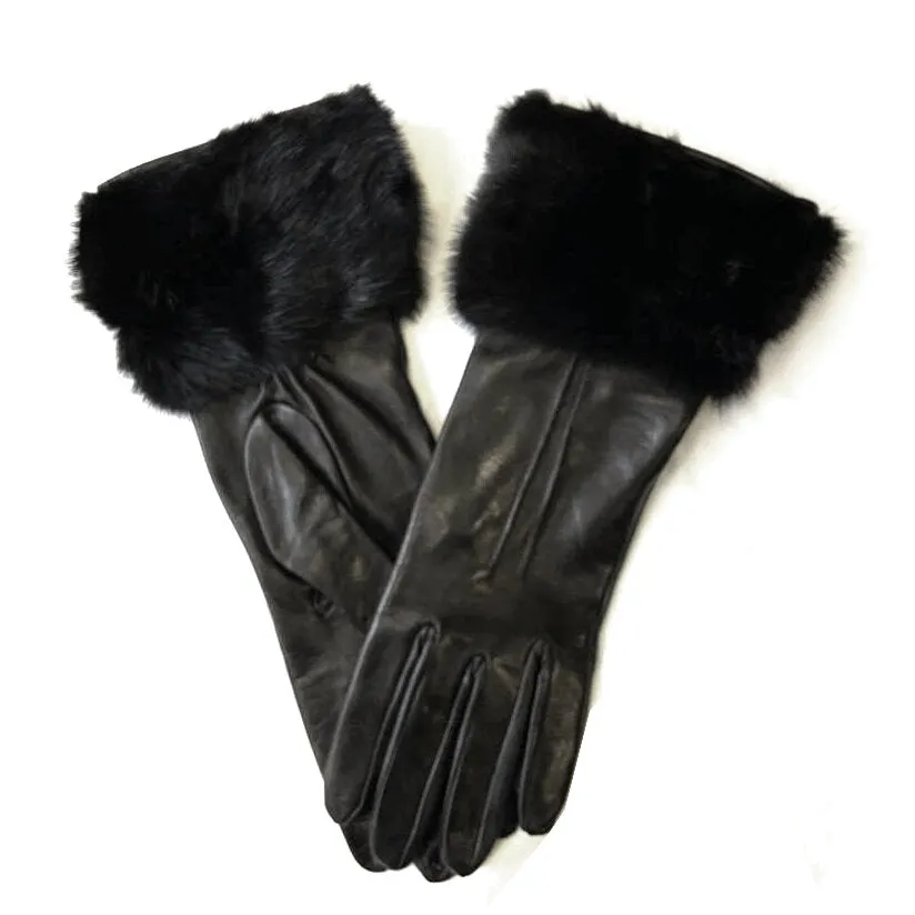 Veronique Dart - Women's Silk Lined Leather Gloves With Mink Cuff