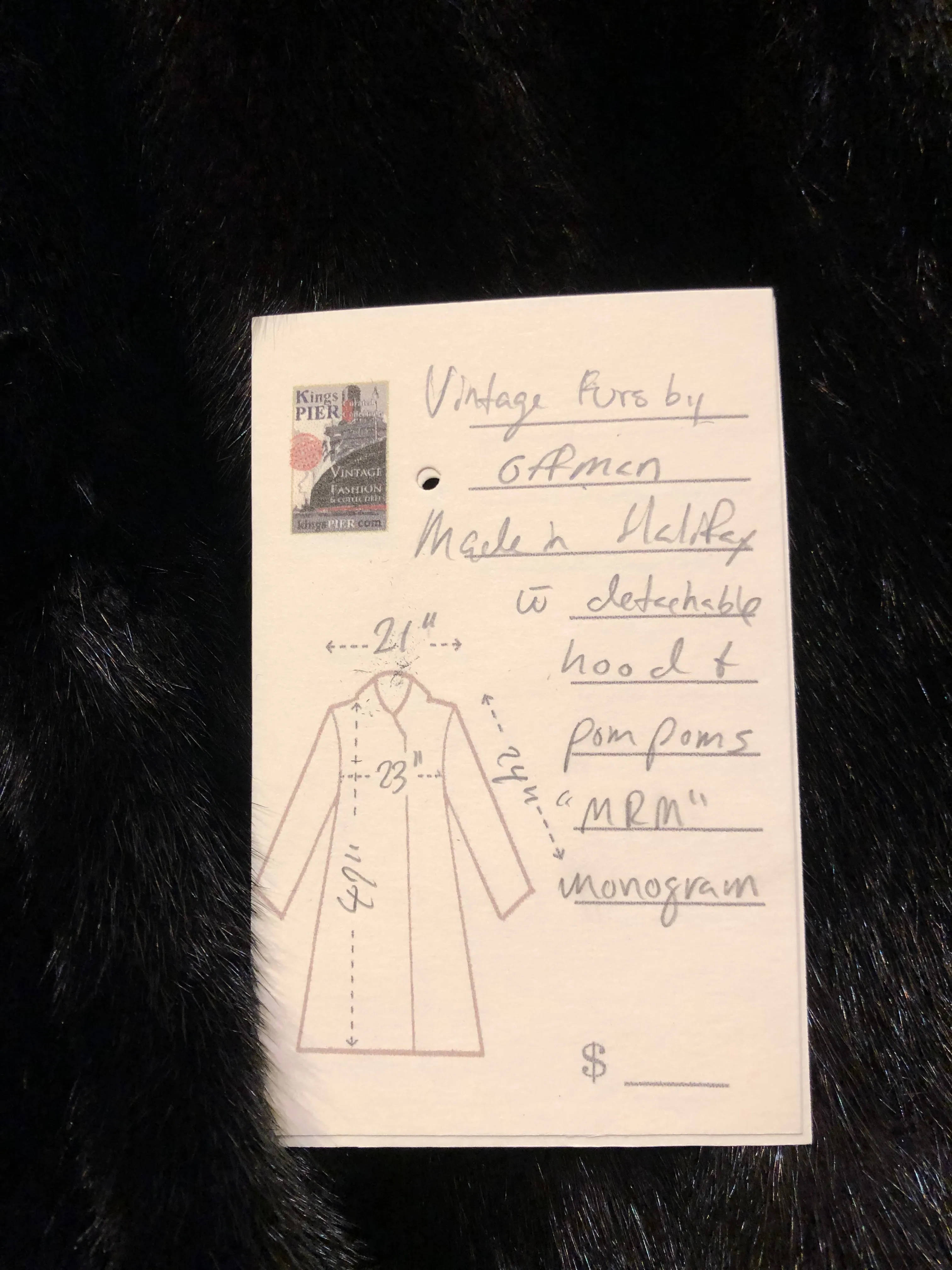 Vintage Furs by Offman Long Fur Coat, Made in Nova Scotia SOLD*