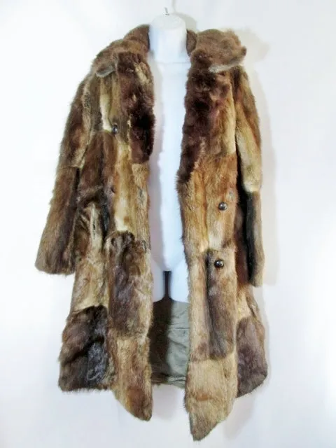 Vintage Womens Luxury Genuine MUSKRAT Fur Long Coat Jacket S BROWN SOFT